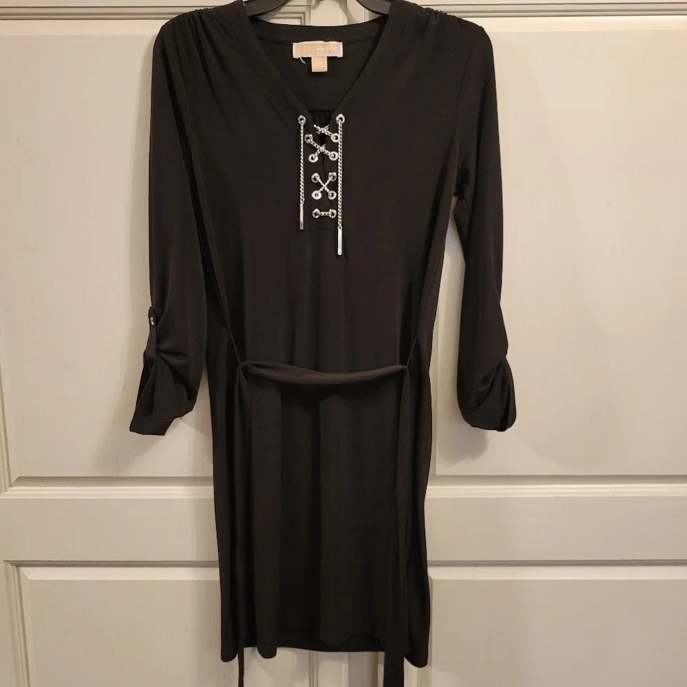 Michael Kors Chain Lace-up Belted Shirt Dress